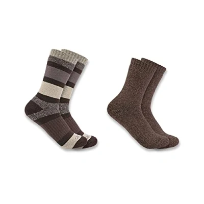 Image of Carhartt Women&#039;s Heavyweight Crew Sock 2 Pack, Assorted 1, Small (Pack of 2)