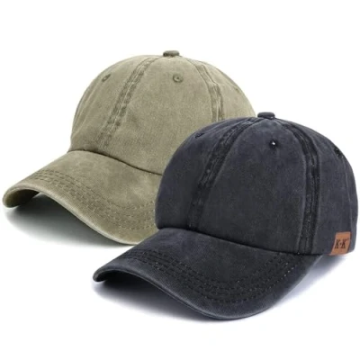 Image of Baseball Cap Plain Hat Lightweight Adjustable Washed Polo Style Classic Sports Casual Summer Sun for Unisex (Black+Khaki)