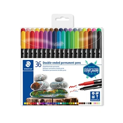 Image of STAEDTLER 3187 TB36 Double Ended Permanent Pens, Assorted Colour, Pack of 36