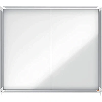 Image of Nobo Magnetic Lockable Notice Board With Sliding Glass Door, 15 x A4, Premium Plus, White, 1902609