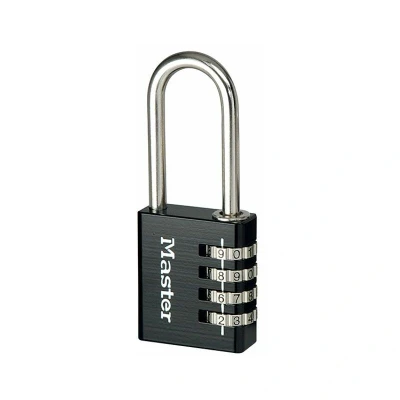 Image of Master Lock 7640EURDBLKLH Combination Padlock in Aluminium with Long Shackle, Black, 4 x 10.2 1.5 cm