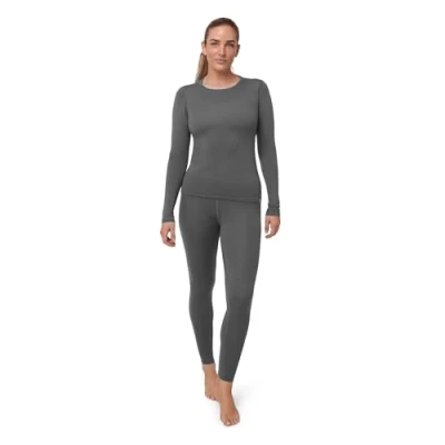 Image of DANISH ENDURANCE Thermal Underwear Womens, Merino Wool, Baselayer Set, Long Sleeved Top and Leggings women, Grey, L
