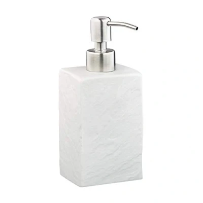 Image of Relaxdays Soap Dispenser, 200 ml, Refillable, Bathroom, for Liquids &amp; Lotions, Polyresin, Stainless Steel Pump, White, 17.5 x 7.5 8 cm