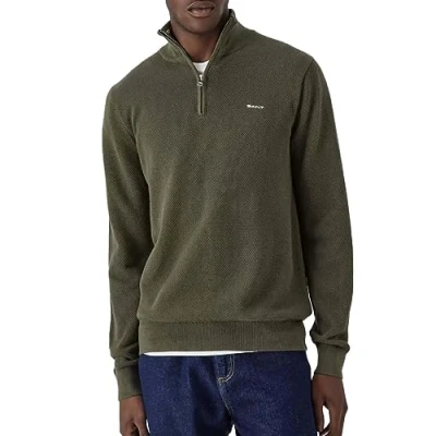 Image of GANT Men&#039;s Cotton Pique Halfzip, Evening Blue, 3XL