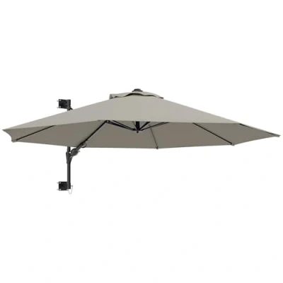Image of Outsunny 3 M Wall Mounted Garden Parasol Umbrella with Rotate, Outdoor Market Sun Shade Canopy 8 Ribs, Light Grey