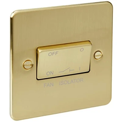 Image of KnightsBridge Flat Plate 10AX 3 Pole Fan Isolator Switch Brushed Brass