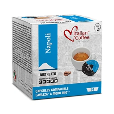 Image of Italian Coffee capsules compatible with Lavazza A Modo Mio machines, Espresso pods (&quot;Napoli&quot; Ristretto Blend, 128 Pods)