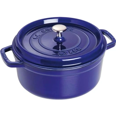 Image of STAUB Cast Iron Roaster/Cocotte, Round, 5 L, Dark Blue, 26 cm