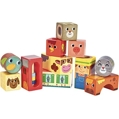Image of Vilac Vilac2102 Blocks, 11 Musical Cubes Farm Animals