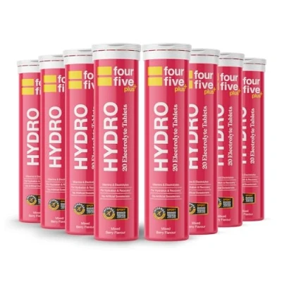 Image of fourfive Hydration Tablets (Berry) Low Calorie Vitamin Electrolytes, Vegan, Magnesium &amp; Calcium, Sports 8x20 Effervescent