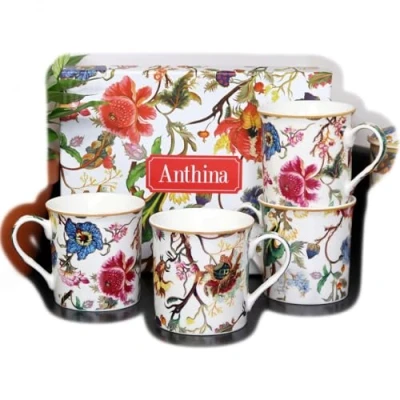 Image of Darthome Set of 4 Anthina Mugs 300ml William Morris Fine China Country Drink Coffee Cups