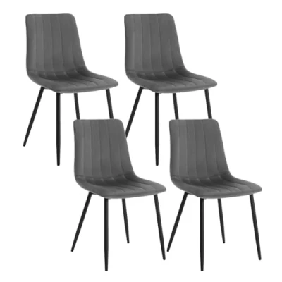 Image of Klihome Dining Chairs Set of 4 Kitchen Wide Padded Velvet Living Room Upholstered Seat with Backrest, Metal Legs, Comfy for Room, Bedroom, Lounge, Dark Grey
