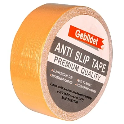 Image of Gebildet Adhesive Anti Slip Safety Tape, Skid Tape Roll, High Traction Strong Grip Abrasive, Use Indoor and Outdoor (5cm x 10m, Yellow)