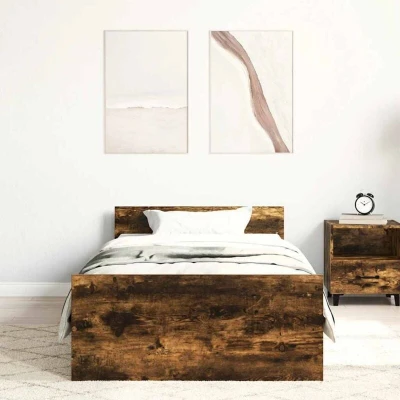 Image of vidaXL Bed Frame without Mattress Smoked Oak 75x190 cm Small Single Engineered Wood