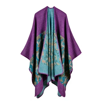 Image of Bakerdani Women&#039;s Winter Wrap Blanket Poncho Cape Shawl Cardigans Sweater Coat Purple