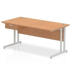 Image of Impulse 1600x800 Desk Oak/Silver Cantilever Leg 1x1 Drawer Fixed Ped