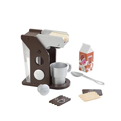 Image of KidKraft Espresso Toy Coffee Maker with Capsules, Accessory for Kids&#039; Kitchen, Wooden Kitchen Appliance Set Kids, Play Accessories, Toys, 63379