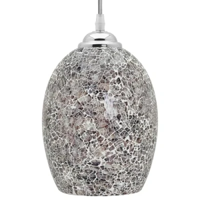 Image of Crackle Glass Pendant Light Grey Retro Flatten Globe Mosaic Ceiling Lamp Shade Hanging K425