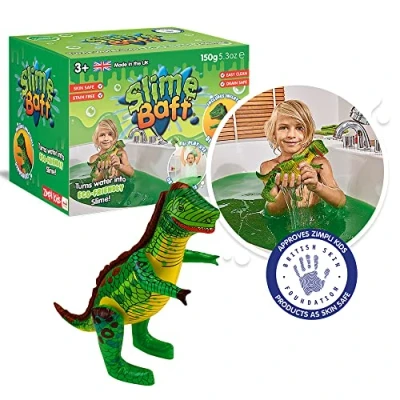 Image of Slime Baff Green with Inflatable Dino, 1 Bath or 4 Play Uses, Magically turns water into gooey, colourful slime, Dinosaur Toys for Boys, Messy &amp; Sensory Gifts Children, Kit Toddlers