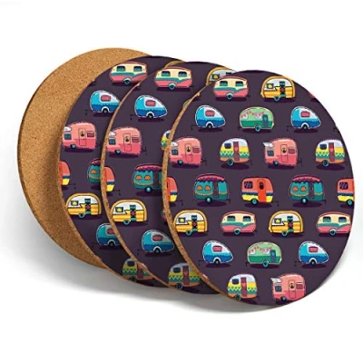 Image of Destination Vinyl 4 Set Fun Caravans Caravan Camping Coasters Kitchen Drinks #3172