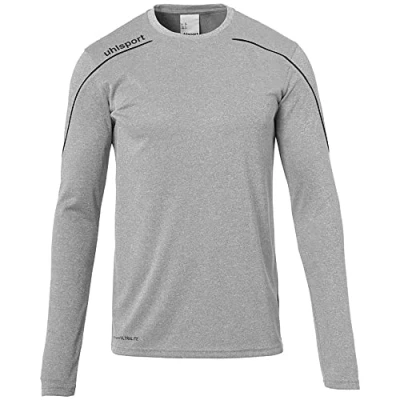 Image of Uhlsport Stream 22 Long Sleeve Jersey Junior, White/Azure Blue, Moisture Wicking Dry Tech Kids, Size 34/36
