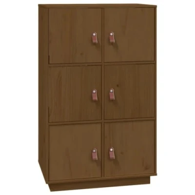 Image of vidaXL Solid Wood Highboard, Honey Brown, Pine Wood, Six Door Cabinet for Storage and Display, Suitable Bedroom, Living Room, Office