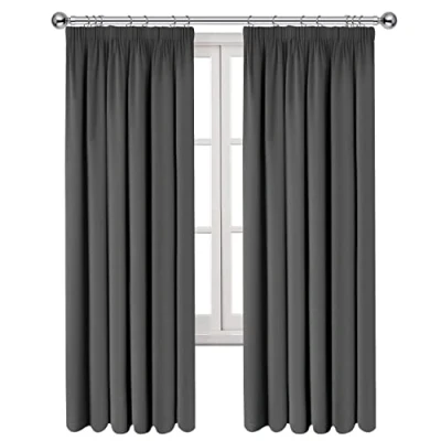 Image of Imperial Rooms Blackout Curtains for Living Room Pencil Pleat Grey Bedroom 90x90 Drop Window Treatments Super Soft Thermal Black Out Curtain Pair Panels with Tie Backs (228cm x 228cm)