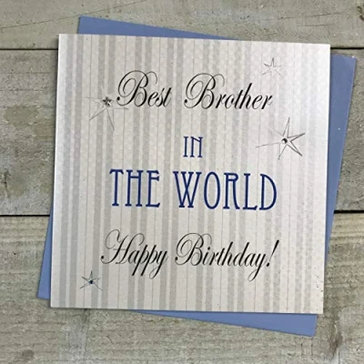 Image of white cotton cards Best Brother in The World Happy Birthday Handmade Card with Stars, SBT12PWORLD
