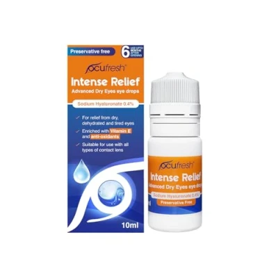 Image of Ocufresh Intense Relief Eye Drops for Moderate &amp; Severe Dry Before After Surgery 0.4% Sodium Hyaluronate with Vitamin E Preservative Free Contact Lens Friendly 10ml
