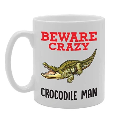 Image of Coralgraph Inc MG4328 Beware Crazy Crocodile Man Novelty Gift Printed Tea Coffee Ceramic Mug