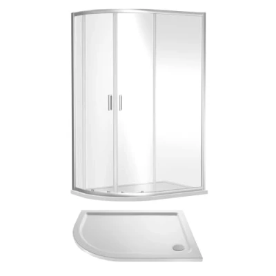 Image of 6mm Toughened Safety Glass Light Hand Offset Quadrant Shower Enclosure and Resin Tray 1200 x 900 1900mm Chrome Frame White