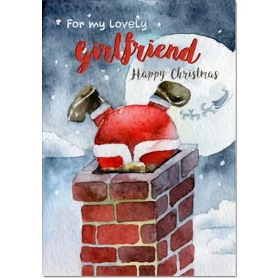 Image of doodlecards Girlfriend Christmas Card Santa Chimney Medium Size for with Plain Envelope