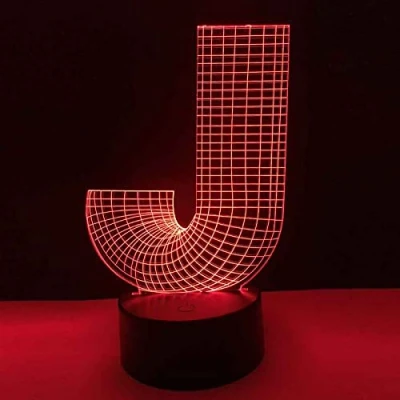 Image of LED Night Light 3D Letter J Illusion Lamp, 16 Colors Changing with Remote Control Kids Bedside Lamps, Birthday Gift for Boys Girls, Room Decoration Lamp