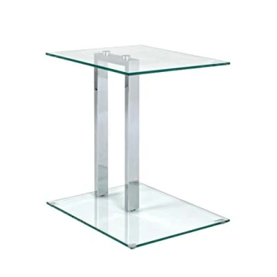 Image of HAKU Mobel End Table Chrome, Metal, Tempered Glass 8 mm Size: W 45 cm X H 50 D 35 cm, Style: Modern