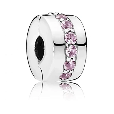 Image of CWOne Designs Sterling Silver Bracelet Clip Charms Ideal for Pandora Charm Bracelets and Necklaces (Pink Row)