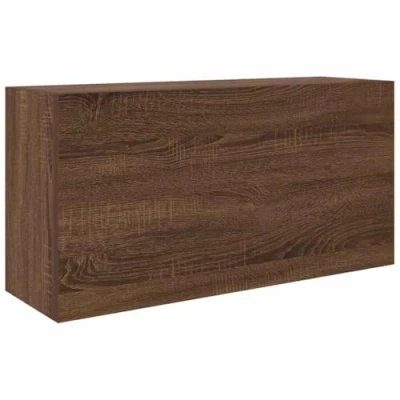 Image of vidaXL Bathroom Wall Cabinet Brown Oak Engineered Wood 80x25x40 cm Modern Storage Unit for Bathroom, Kitchen, or Bedroom Gas Spring Door