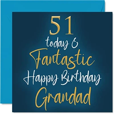 Image of Fantastic 51st Birthday Cards for Grandad 51 Today &amp; Happy Card from Grandson Granddaughter, Gifts, 145mm x Greeting