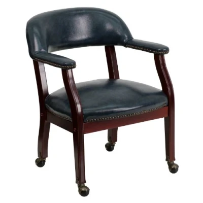 Image of Flash Furniture Conference Chair with Accent Nail Trim and Casters, Wood, Navy Vinyl, Set of 1