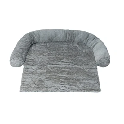 Image of Mikki Dog, Cat, Puppy, Kitten Ultra Soft Grey Faux Fur Calming Sofa Blanket Cushion Bed Snuggler Large