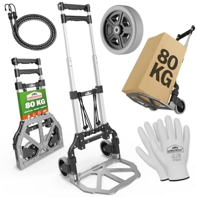 Image of GARDEBRUK® Foldable Sack Barrow Folding Aluminium Hand Truck Trolley Heavy Duty Steel Frame Load up to 80 kg Dolly Cart Adjustable Height Puncture Proof PP Tyres