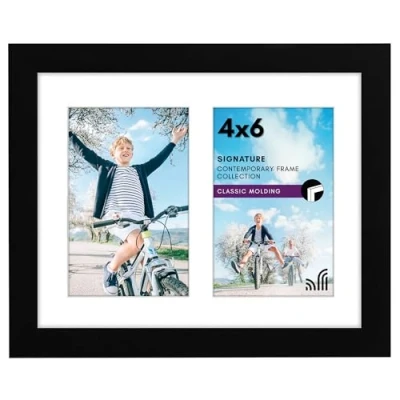 Image of Americanflat 4x6 Double Picture Frame in Black Composite Wood with Shatter Resistant Glass Horizontal and Vertical Formats for Wall Tabletop