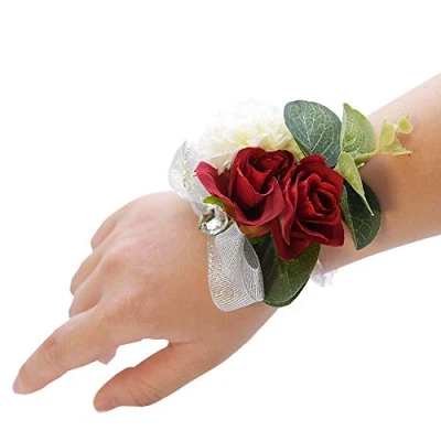 Image of Shiwaki 2 x Wedding Supplies for Girl Bridesmaid Wrist Flowers Prom Party Decoration Gifts (Red)