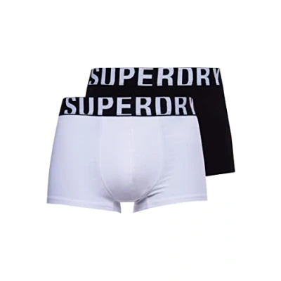 Image of Superdry Men&#039;s Boxer Dual Logo Double Pack Shorts, Black/Optic, S Regular (Pack of 2)