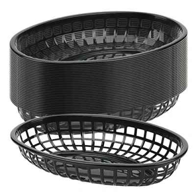 Image of JAPCHET 30 PCS 8.93 x 5.63 1.57 Inch Black Fast Food Baskets, Oval Plastic Serving Basket, Restaurant Baskets for Burgers, Deli, Sandwiches, Fries