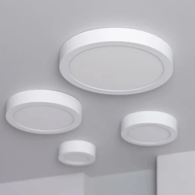 Image of LEDBRITE Round Surface Mounted LED Ceiling Lights Dimmable CCT Colour Selectable 3000K 4000K &amp; 6000K Thin Panel Lamp for Living Room, Kitchen, Porch, Bedroom, Bathroom, Utility (18, Watts)