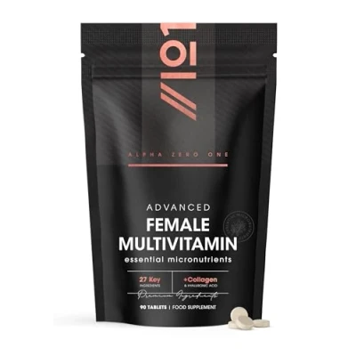 Image of Women&#039;s Multivitamins and Minerals with Collagen &amp; Hyaluronic Acid 27 Essential Vitamins, Minerals, Botanicals 90 Tablets No Synthetic Fillers or Binders by Alpha01