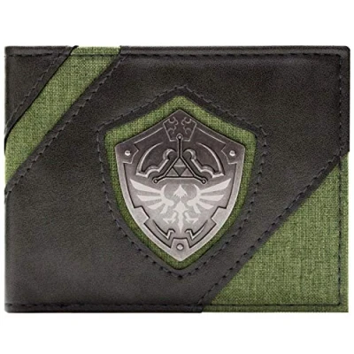 Image of Link&#039;s Awakening Zelda Metallic Hyrule Shield Wallet Bi Fold ID &amp; Card Holder, Green