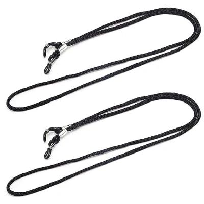 Image of RUNFENG 2 Pcs Glasses Straps,Sunglasses Chain Men,Glasses String around Neck Women,Adjustable Cord,Sunglasses Retainer Lanyard for Eyeglasses Specs (black)