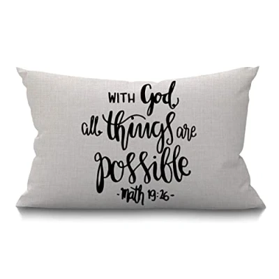 Image of BGBDEIA Bible Verse Cushion Cover Farmhouse Religious christian hope with god All Things Are Possible Quote Decorations Pillow Case for Sofa Couch Cotton Linen 30 x 50 cm 12x20 Inches