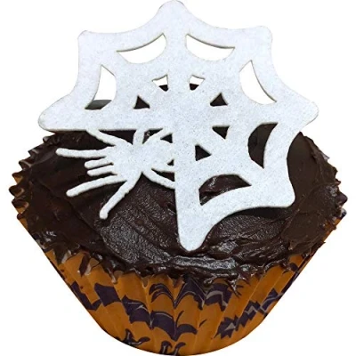Image of Pack of 12 Laser Cut Edible Vanilla Wafer Decorations White Halloween Spider in Web Designs 201 942 by CDA Products